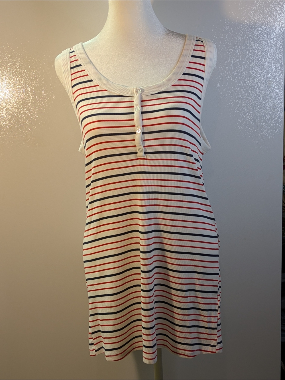torrid Striped Ribbed Sleep Tank in White with Red & Navy